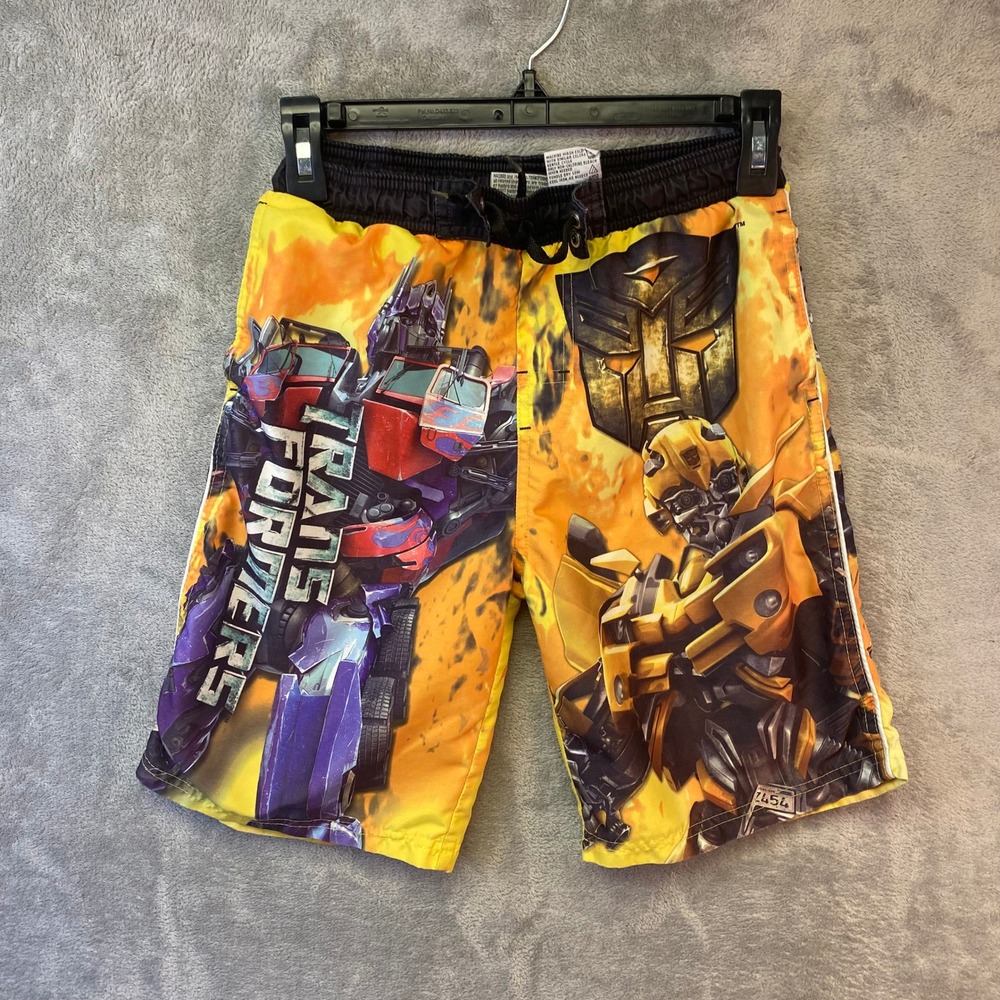 Transformers Boys 8 Swim Trunks Optimus Prime Bumblebee Board Shorts Yellow 2007